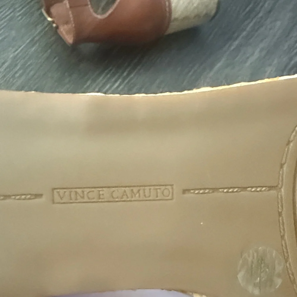 Vince Camuto Cognac Leather Platform Wedge Sandals with Ankle Strap